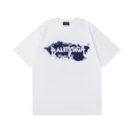 Balenciaga White/Black Logo Print Cotton T-Shirt - Image 7