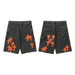 Chrome Hearts Cross Embroidered Distressed Denim Shorts