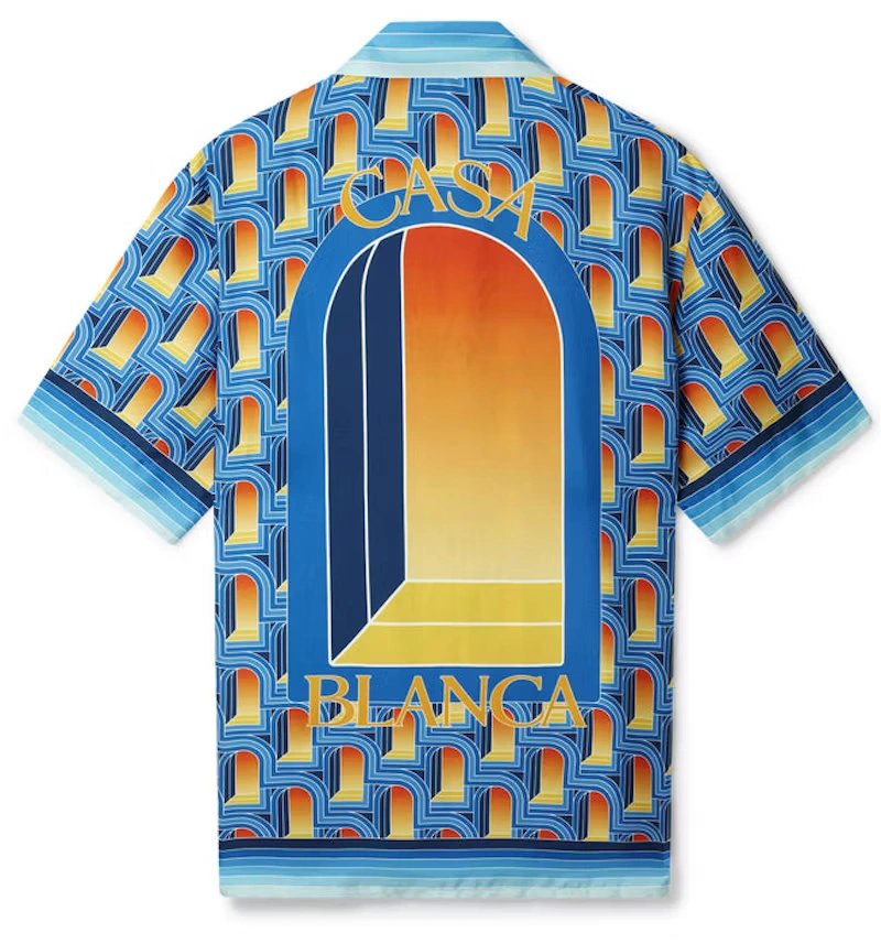Casablanca-LArche-De-Nuit-Cuban-Collar-Silk-Shirt-Deep-Blue-Multi Casablanca L'Arche De Nuit Cuban Collar Silk Shirt Deep - Image 1