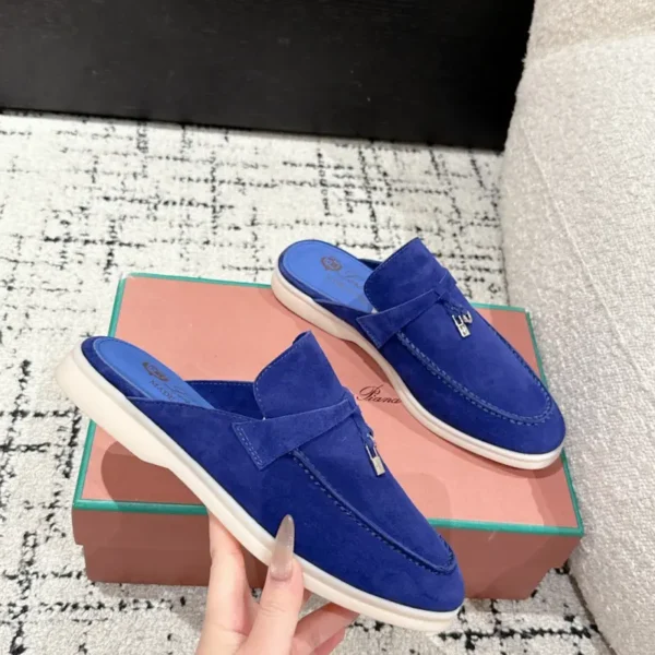 Loro Piana Blue Suede Nautical Charms Walk Babouche Loafers