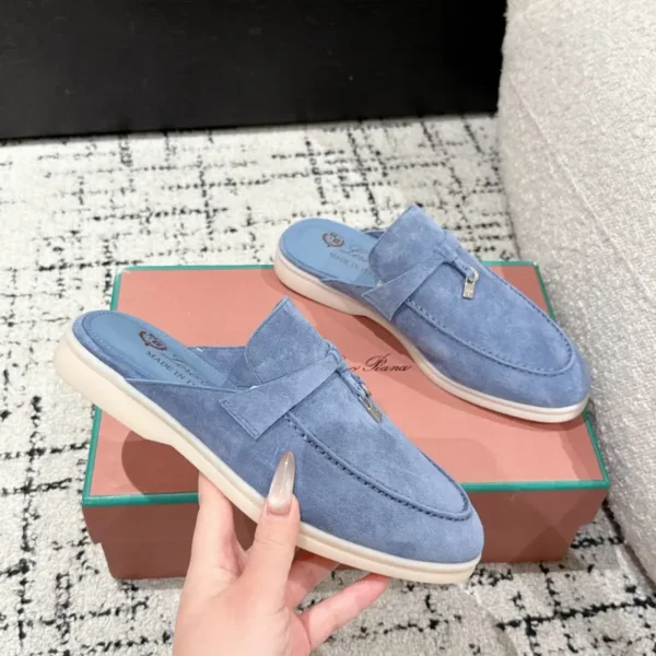 Loro Piana Lake blue Suede Nautical Charms Walk Babouche Loafers