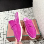 Loro Piana Rose red Suede Nautical Charms Walk Babouche Loafers - Image 6