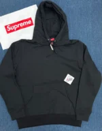 Supreme Satin Applique Hooded Sweatshirt Black - Image 4