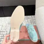 Loro Piana Light Blue Suede Nautical Charms Walk Babouche Loafers - Image 10
