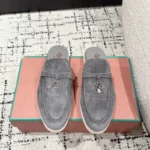Loro Piana Dark Grey Suede Nautical Charms Walk Babouche Loafers - Image 9