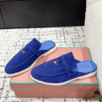Loro Piana Blue Suede Nautical Charms Walk Babouche Loafers - Image 6
