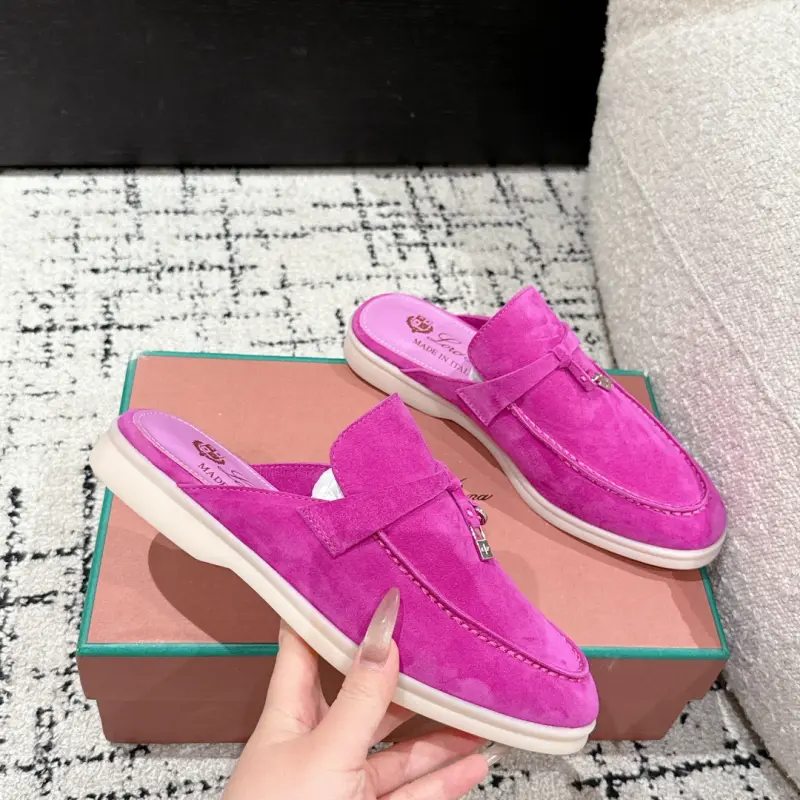6B6089B8-C179-4EF2-BAAD-36E1AB97CD13 Loro Piana Rose red Suede Nautical Charms Walk Babouche Loafers - Image 1