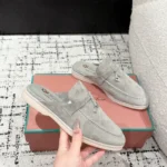 Loro Piana Grey Suede Nautical Charms Walk Babouche Loafers