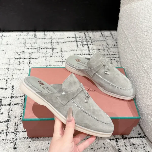 Loro Piana Grey Suede Nautical Charms Walk Babouche Loafers