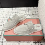 Loro Piana Grey Suede Nautical Charms Walk Babouche Loafers - Image 7