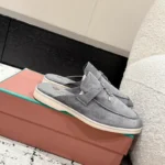 Loro Piana Dark Grey Suede Nautical Charms Walk Babouche Loafers - Image 7
