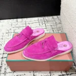 Loro Piana Rose red Suede Nautical Charms Walk Babouche Loafers - Image 5