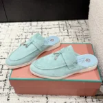 Loro Piana Light Blue Suede Nautical Charms Walk Babouche Loafers - Image 7