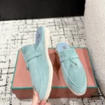 Loro Piana Light Blue Suede Nautical Charms Walk Babouche Loafers - Image 6