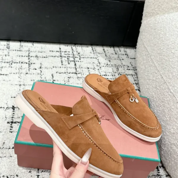 Loro Piana Brown Suede Nautical Charms Walk Babouche Loafers