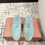 Loro Piana Light Blue Suede Nautical Charms Walk Babouche Loafers - Image 4