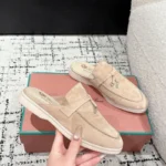 Loro Piana Pink Suede Nautical Charms Walk Babouche Loafers