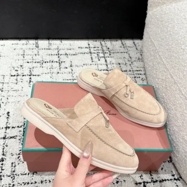 Loro Piana Pink Suede Nautical Charms Walk Babouche Loafers