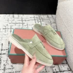 Loro Piana Olive Green Suede Nautical Charms Walk Babouche Loafers