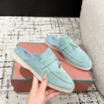 Loro Piana Light Blue Suede Nautical Charms Walk Babouche Loafers