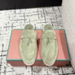 Loro Piana Olive Green Suede Nautical Charms Walk Babouche Loafers - Image 6