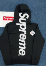 Supreme Satin Applique Hooded Sweatshirt Black - Image 3