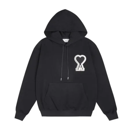AMI Graphic Print Crew Neck Hoodie - Black Sweatshirts & Hoodies