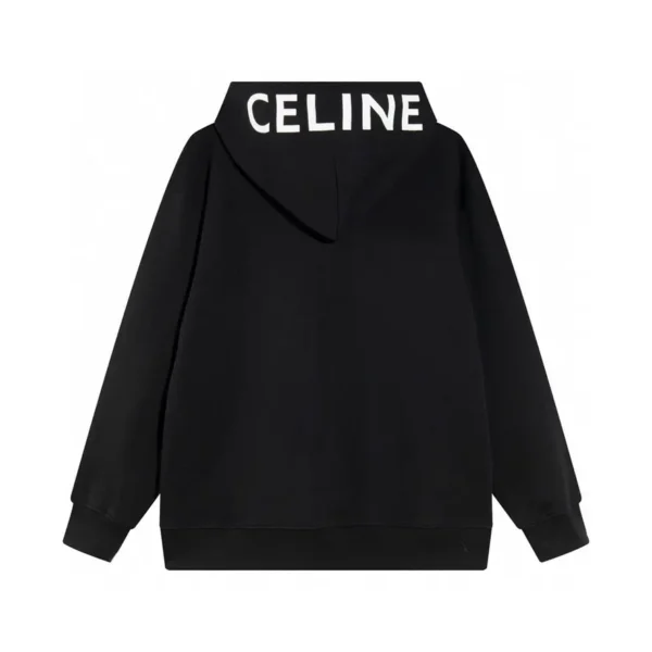 Celine Paris Hooded Logo Cotton Zip Up Hoodie Sweatshirt Black