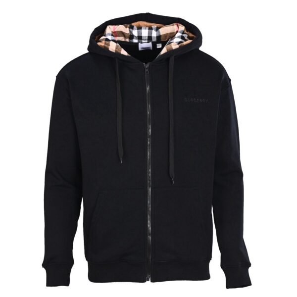 Burberry Zip Up Hoodie With Check Hood Archive Beige Black