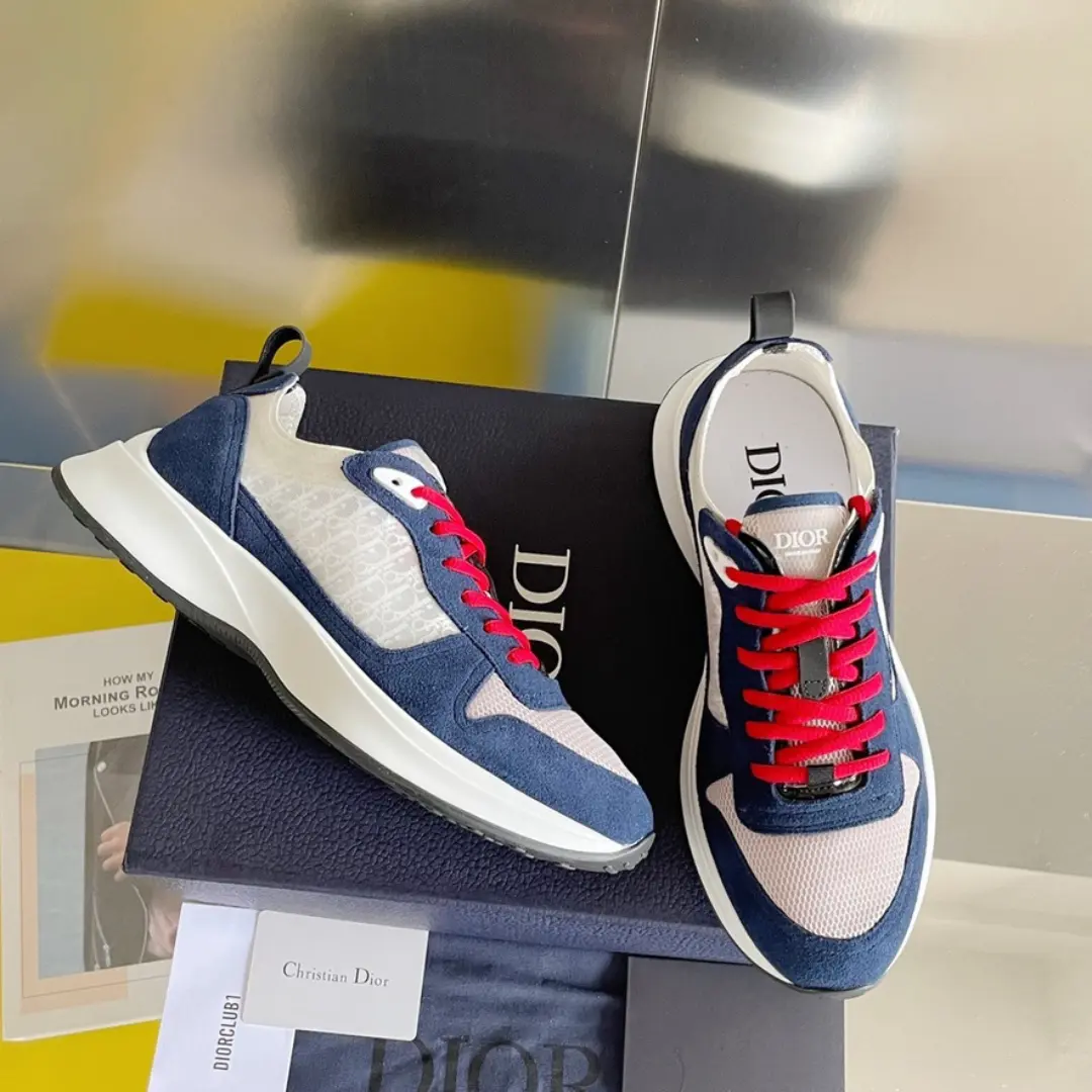 3252C5D4-CE89-4B1E-AB41-89A9B7BD8036_1_105_c Dior B25 Runner Men's Suede Sneakers D Pattern Blue&White - Image 1