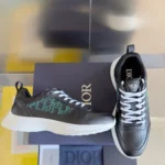 Dior B25 Runner Men's Leather Sneakers D-Pattern Black&Green
