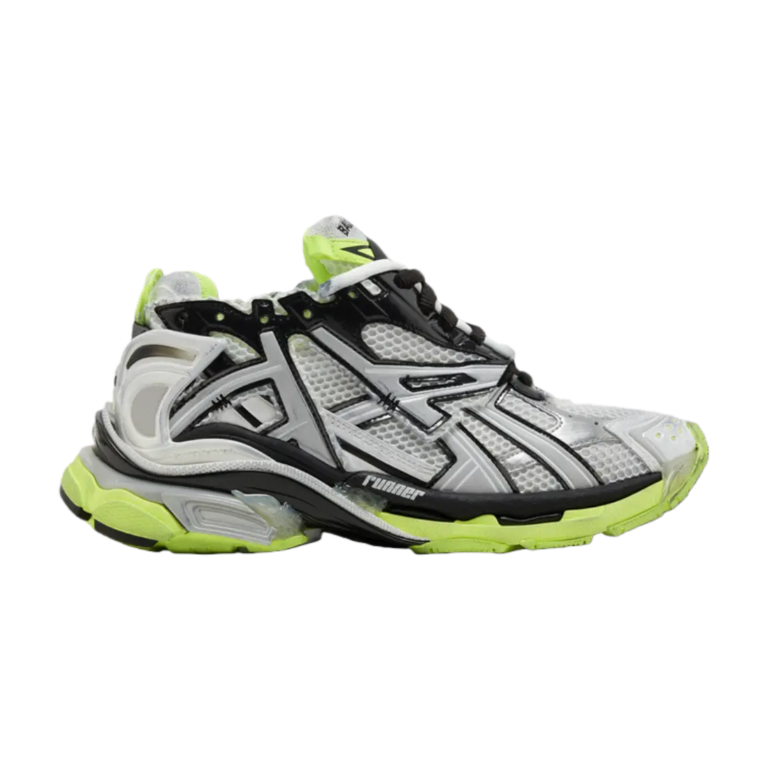1195043_00.png B*lenciaga Runner low-top sneaker white black fluo yellow mesh worn-out - Image 1