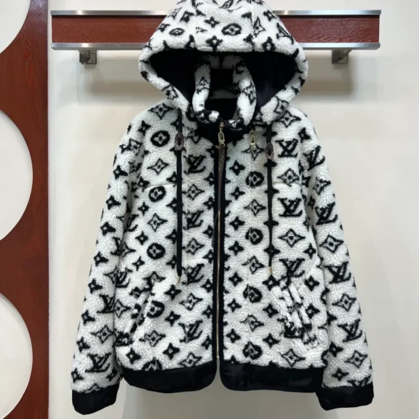 LV Monogram Fleece Hooded Jacket White
