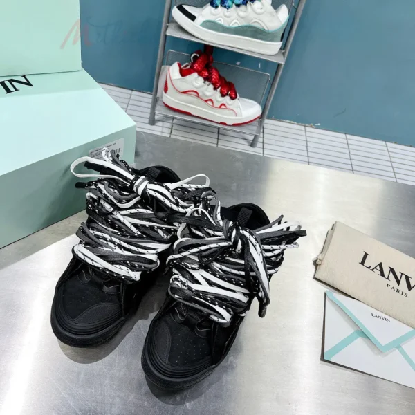 Lanvin Curb black suede nappa leather oversized black white laces