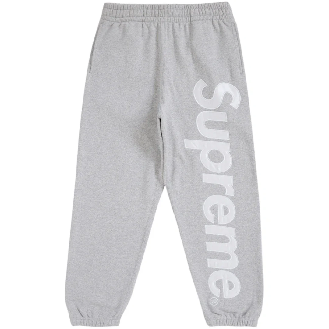 Supreme-Satin-Applique-Sweatpant-FW24-Heather-Grey Supreme Satin Applique Sweatpant FW24 Heather Grey - Image 1