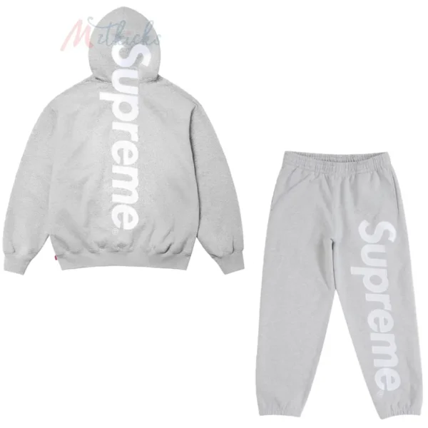 Supreme Satin Appliqué Hooded Grey Set Suit