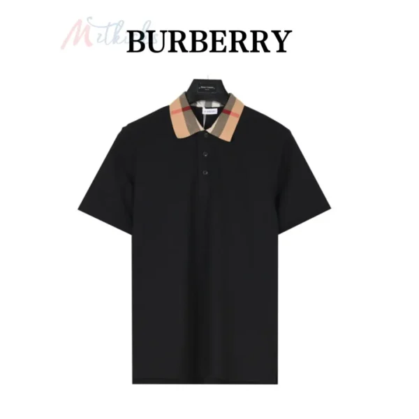 B*RBERRY cody polo shirt with check collar Black