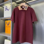 B*RBERRY cody polo shirt with check collar Red - Image 8