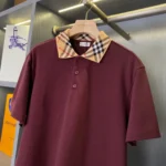 B*RBERRY cody polo shirt with check collar Red - Image 3