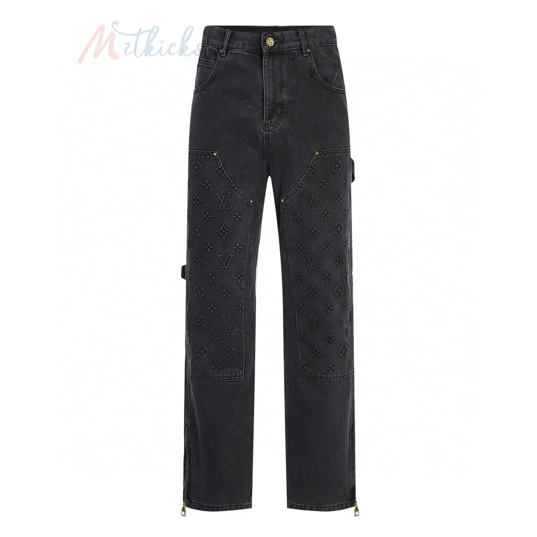 IMG_3483 LV Monogram Double Knee Carpenter Denim Jeans - Image 1
