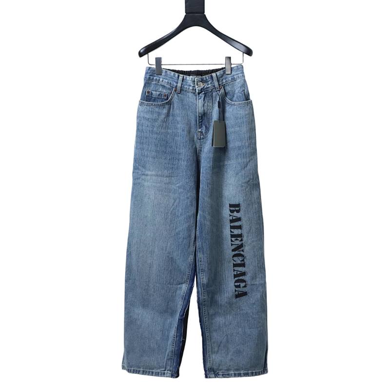 Balenciaga BLCG 24ss Patchwork Black Floral Grey Denim Trousers - Image 1