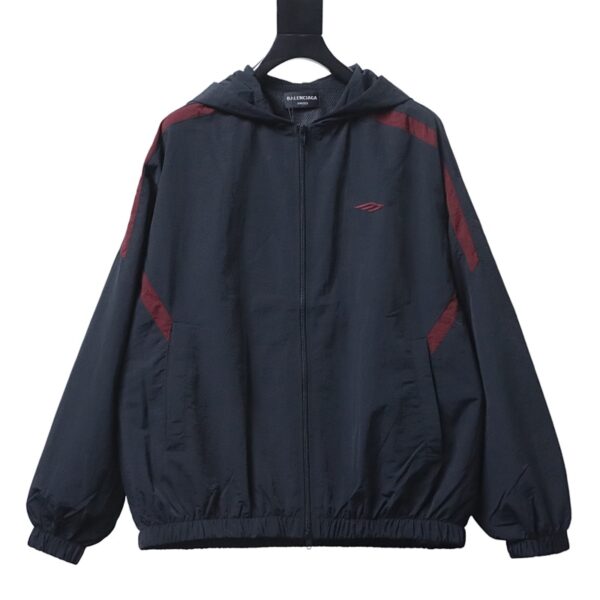 Balenciaga BLCG 26SS 3M Black and Red Embroidered Hooded Sports Jacket