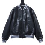 Balenciaga BLCG 26SS 3M Embroidered Grey Manchester United Baseball Flight Leather Jacket
