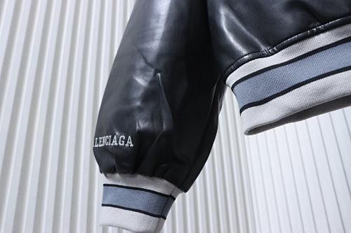 Balenciaga BLCG 26SS 3M Embroidered Grey Manchester United Baseball Flight Leather Jacket - Image 3