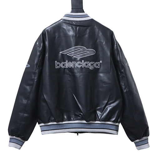 Balenciaga BLCG 26SS 3M Embroidered Grey Manchester United Baseball Flight Leather Jacket - Image 2