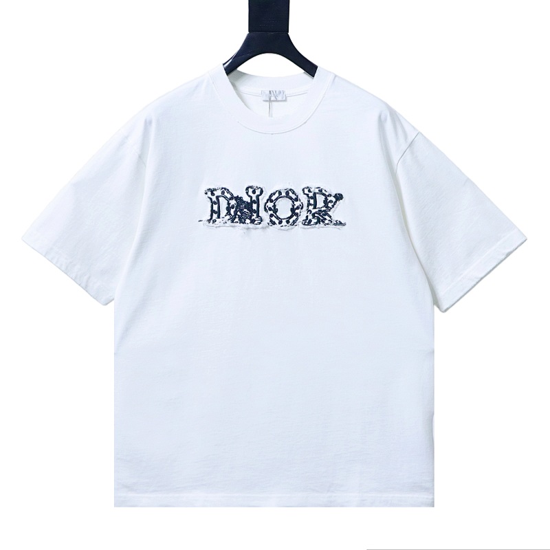 dior_new_distressed_patch_letter_embroidery_t_shirt_1E3795C837E1D.jpg Dior New Distressed Patch Letter Embroidery T-Shirt - Image 1