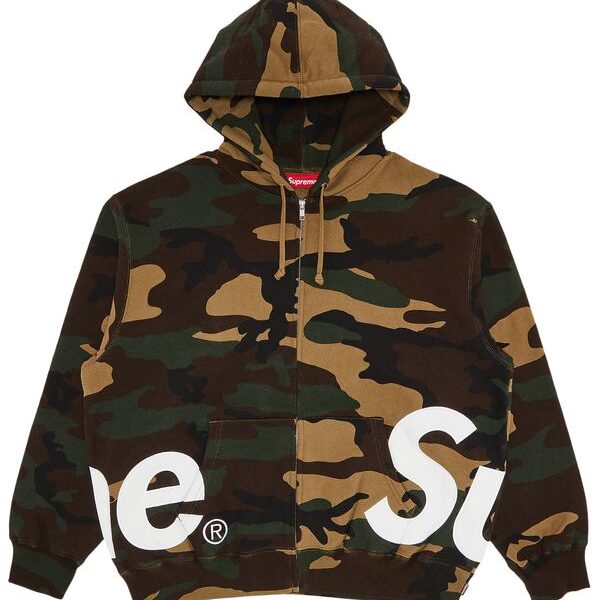 Supreme Big Logo Zip Up Hooded Sweatshirt Woodland Camo