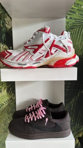 Click to view full screen B*lenciaga Runner Sneaker White Red photo review